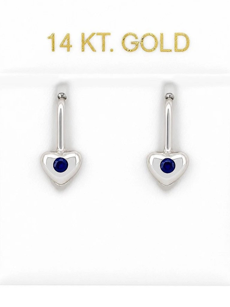 Created Blue Sapphires Dangling Earrings 14k White Gold
